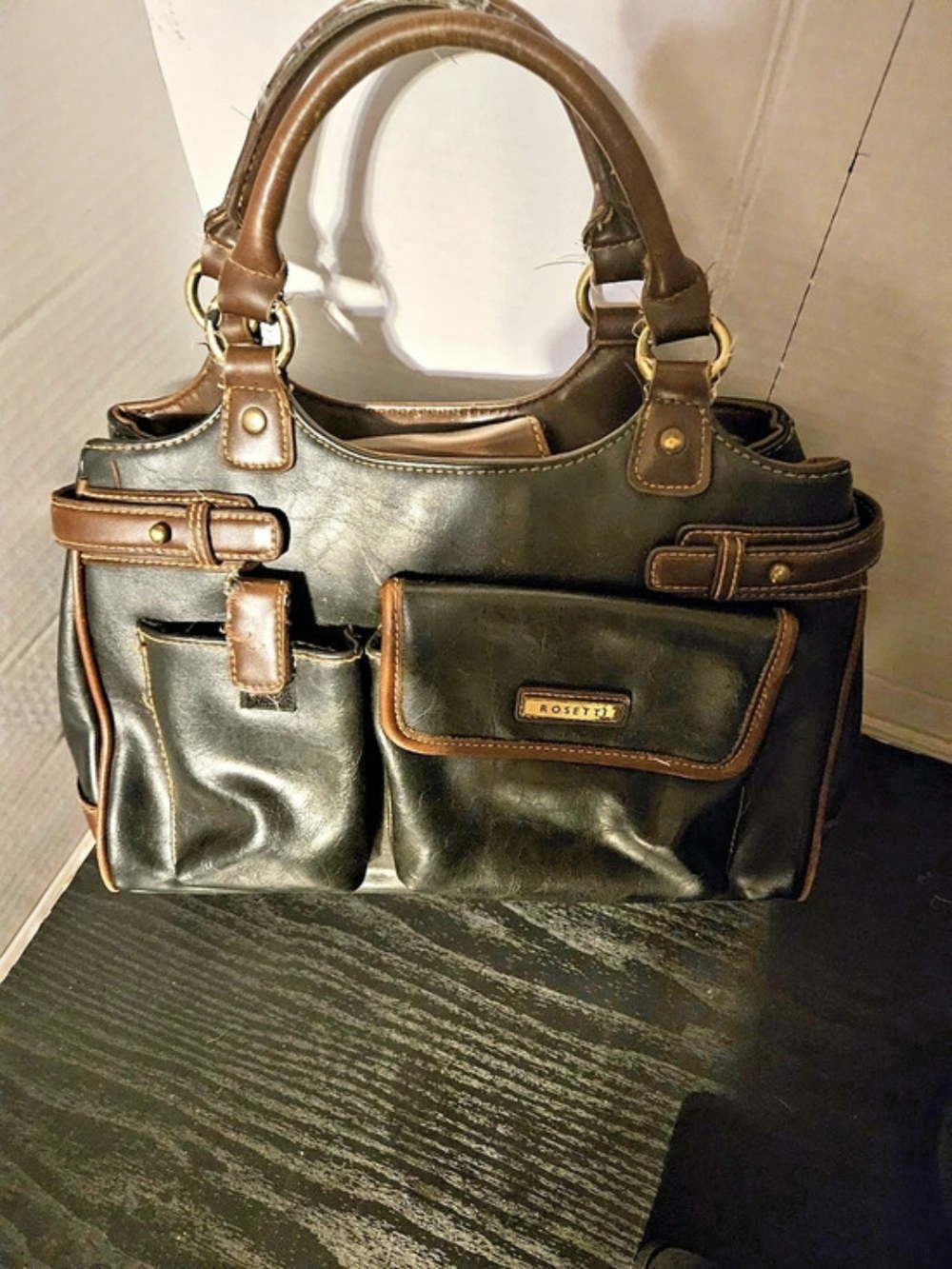 Rosetti Black & Brown Leather-Trim Tote